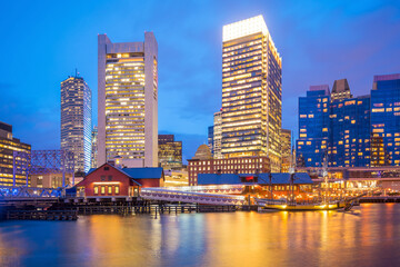 Fototapeta na wymiar Boston Harbor skyline at twilight, Massachusetts