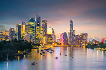 Naklejka na ściany i meble Brisbane city skyline at twilight in Australia