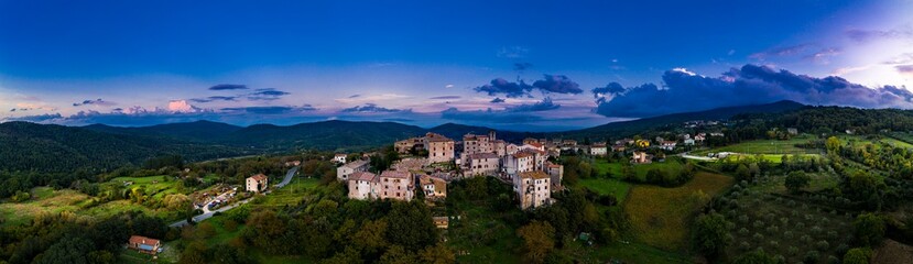 Obraz premium Aerial view, mountain village, Torniella, Piloni, Province of Grosseto, Region of Siena, Tuscany, Italy
