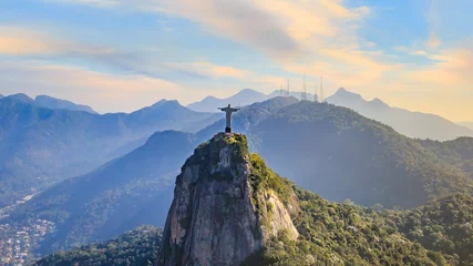 Foto auf Acrylglas Copacabana, Rio de Janeiro, Brasilien Aerial view of Christ the Redeemer and Rio de Janeiro city