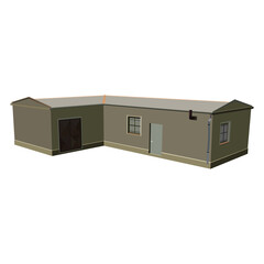 Garage, car workshop one-storey building. Vector image on a white background.