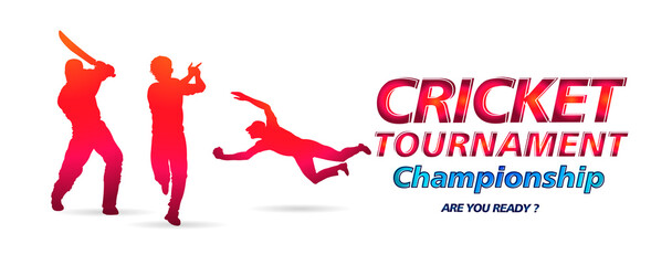 vector Illustration of cricket player ,Creative poster or banner design with background for Cricket Championship poster with illustration of batsman and bowler playing cricket championship 
