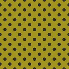 Tile vector pattern with black polka dots on green background for seamless decoration wallpaper