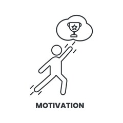 Motivation icon concept is isolated icon vector black and white style for leadership and staff management in human resource management(hem). A man is ambition to get a reward or profit in his desire