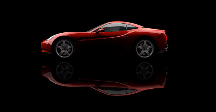 red Ferrari California 2008-2017 in a black reflective studio