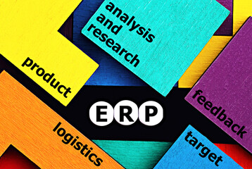 photo on erp (enterprise resource planning) theme. the abbreviation  "erp" on a colorful background. business concept image