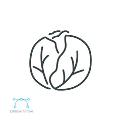 Cabbage icon. Green organic vegetable and food logo. vegetarian salad recipe. Fresh  leaves lettuce. Outline style pictogram Editable stroke. Vector illustration. Design on white background. EPS 10 