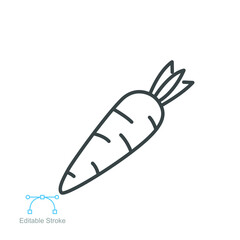 Carrot icon. Organic vegetable and food Product from garden. For diets, cooking breakfast, lunch, dinner, salads. Outline style Editable stroke. Vector illustration. Design on white background. EPS 10