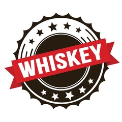 WHISKEY text on red brown ribbon stamp.