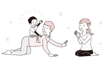 手書き線画カラーイラスト 4人家族 笑顔 Wall Mural Yoshidaakiko1223