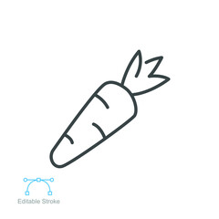 Carrot icon. Organic vegetable and food Product from garden. For diets, cooking breakfast, lunch, dinner, salads. Outline style Editable stroke. Vector illustration. Design on white background. EPS 10
