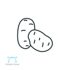 Potato vegetable icon. Potatoes french fries, brown tasty vegetable. Raw Organic food for infographics decoration. Editable stroke. Outline style Vector illustration. Design on white background EPS 10