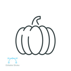 Pumpkin icon, Harvest fruit and vegetables. Squash sign for apps and websites. Editable stroke. Outline style Vector illustration. Design on white background. EPS 10
