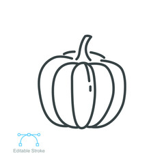 Pumpkin icon, Harvest fruit and vegetables. Squash sign for apps and websites. Editable stroke. Outline style Vector illustration. Design on white background. EPS 10
