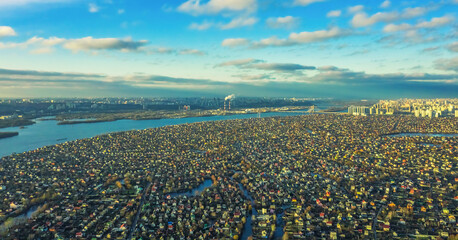 Aerial view from a drone of the Osokorki private sector in Kiev.