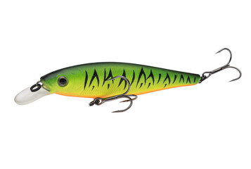 Wobbler with hooks for fishing as bait for fish, which is used for spinning. Fishing tackle for a fisherman.