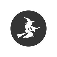Witch on a broom vector white icon
