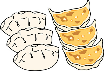 焼く前と焼いた後の餃子のイラスト