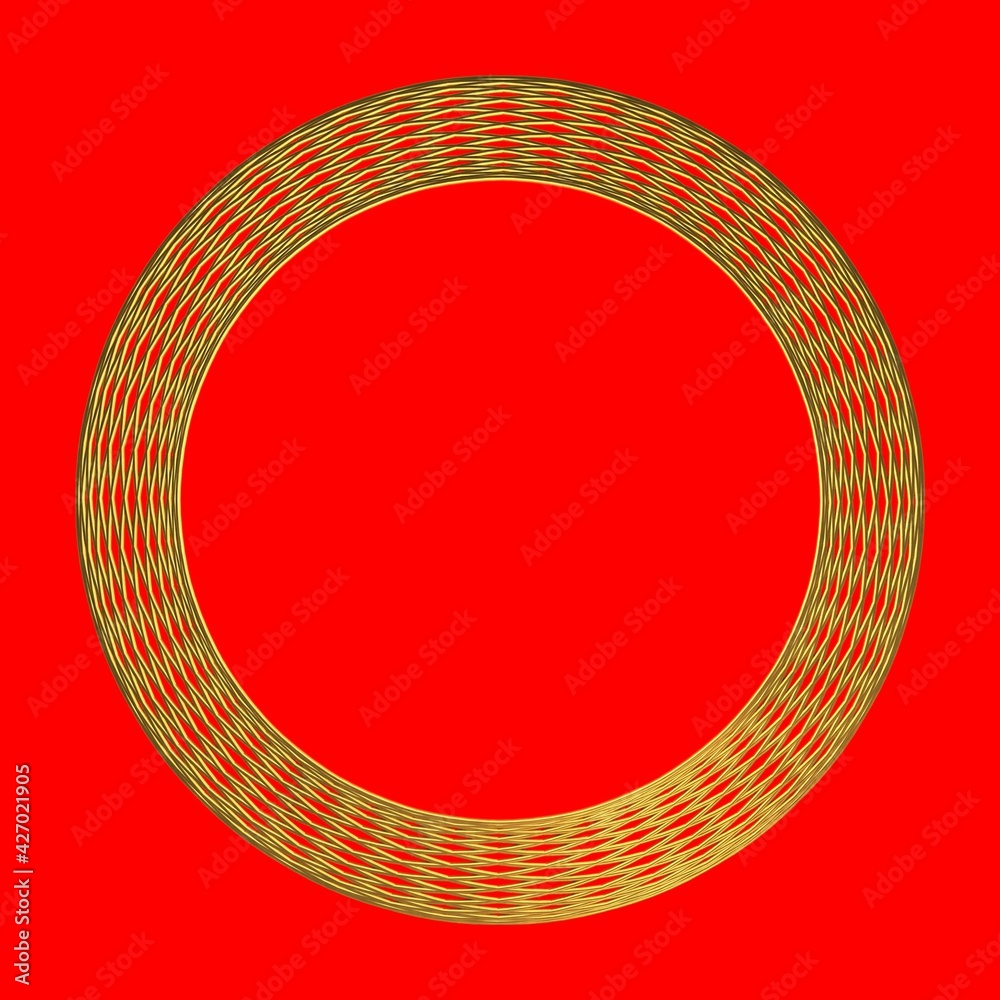 Poster golden circular pattern similar to a wreath. red background. rendering an image.