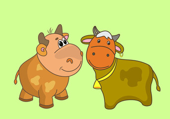 In the world of animals, nature. Vector image of animals in color. cow.