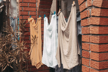 Drying laundry outside, pastel colors