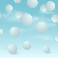 Abstract background with falling 3d blue balls. Vector illustration