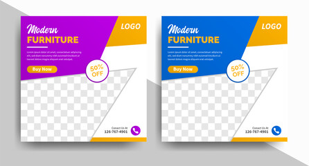 house Furniture interior design sale social media post template and web banner layout