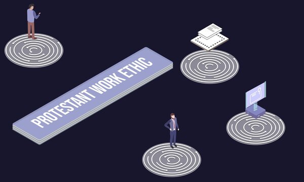 Protestant work ethic concept on abstract design