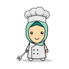 Kawaii illustration muslim woman chef vector graphics