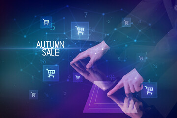 Online shopping concept with shopping cart icons