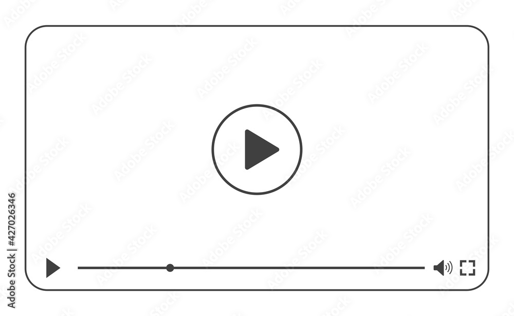 Poster multimedia video player with play button, play video online window with navigation icons, video stre