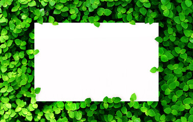 white paper on green leaf background with center free space for montage text or product