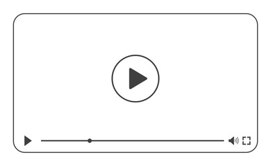 Multimedia video player with play button, play video online window with navigation icons, video streaming on internet, modern social media video player interface template, live digital stream