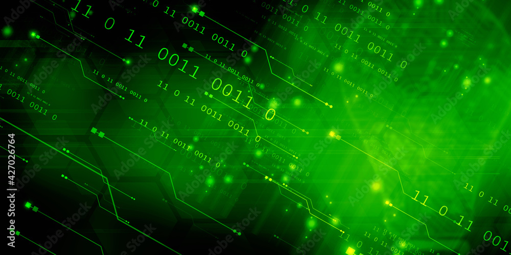 Poster 2d illustration abstract digital binary data on computer screen