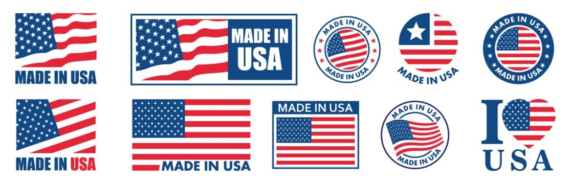 made in the usa labels set,  made in the usa logo, usa flag , american product emblem, Vector illustration.