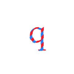 text letter q vector with cuts of two inks