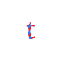 text letter t vector with cuts of two inks