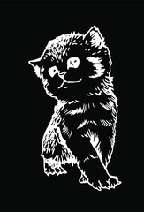 Vector sketch of kitten on black background, illustration