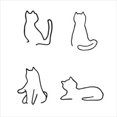 set hand drawn cat vector, doodle line art illustration