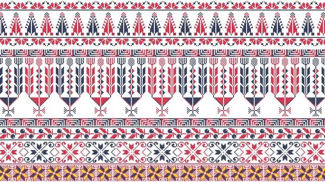 Decorative repeating loop background with traditional Palestinian Tatreez embroidery symbols