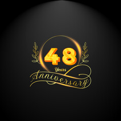 Elegant golden 48 years anniversary logo template. luxury retro vintage style. vector illustration