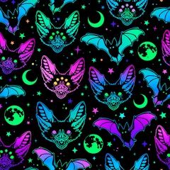 Foto op Canvas seamless pattern of multicolored bright bats © VictoriaBat