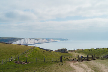 Seaford, East Sussex | UK. Seaford Head Nature Reserve View on cloudy morning from the top of the...