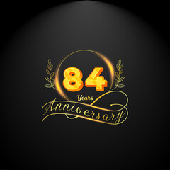 Elegant golden 84 years anniversary logo template. luxury retro vintage style. vector illustration