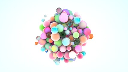 Diseño Abstracto de esferas coloridas. Ilustración futurista para fondo.  Rener 3d iceberg, sci fi, paisaje, metal, liquido, geometría.