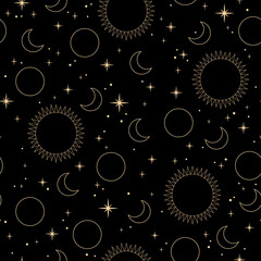 mystical esoteric pattern with sun moon and stars - obrazy, fototapety, plakaty