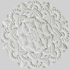 Mandala pattern white 3D gradient good mood. Good for creative and greeting cards, posters, flyers, banners and covers - 427030524