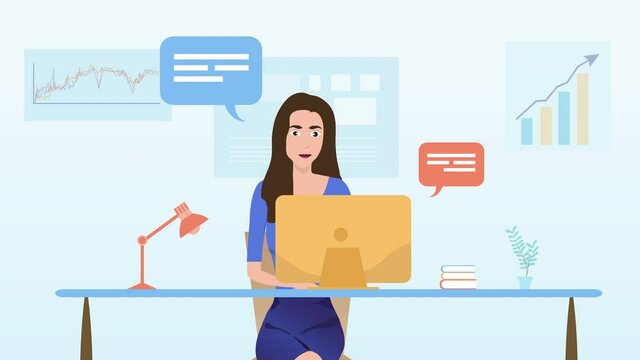 2D Motion graphics, office workers sitting at desks and communicating.