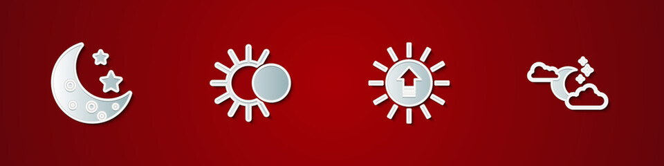 Set Moon and stars, Eclipse of the sun, Sunset and Cloud with moon icon. Vector