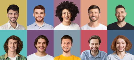 Collage set of happy diverse multicultural men